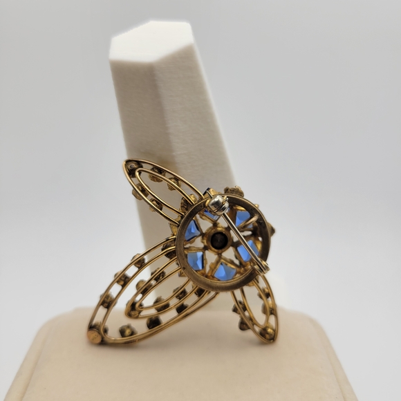 Vintage MCM M&S Gold Filled Cobalt Blue & White Rhinestones Brooch Pin - Picture 8 of 15